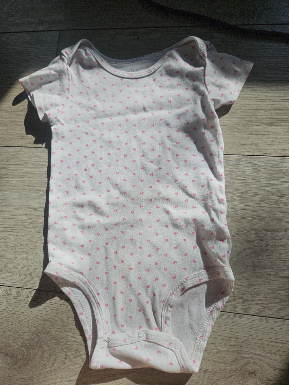 Carter's Toddler Girls White Pink Hearts Short Sleeve Bodysuit Size 24 Months🩷